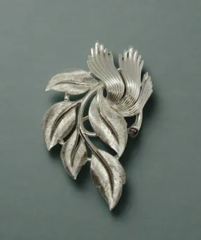 Vintage Crown Trifari Brushed Silvertone Leaf Brooch