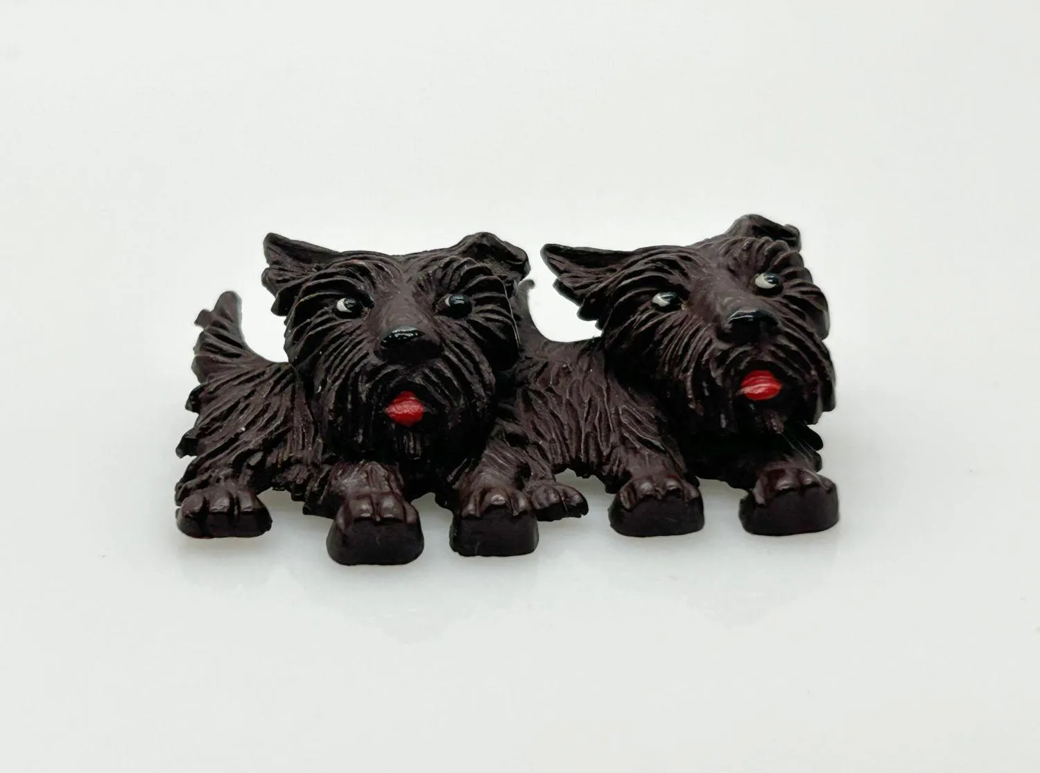 Vintage Czech Chocolate Brown Celluloid Scottie Dogs Brooch