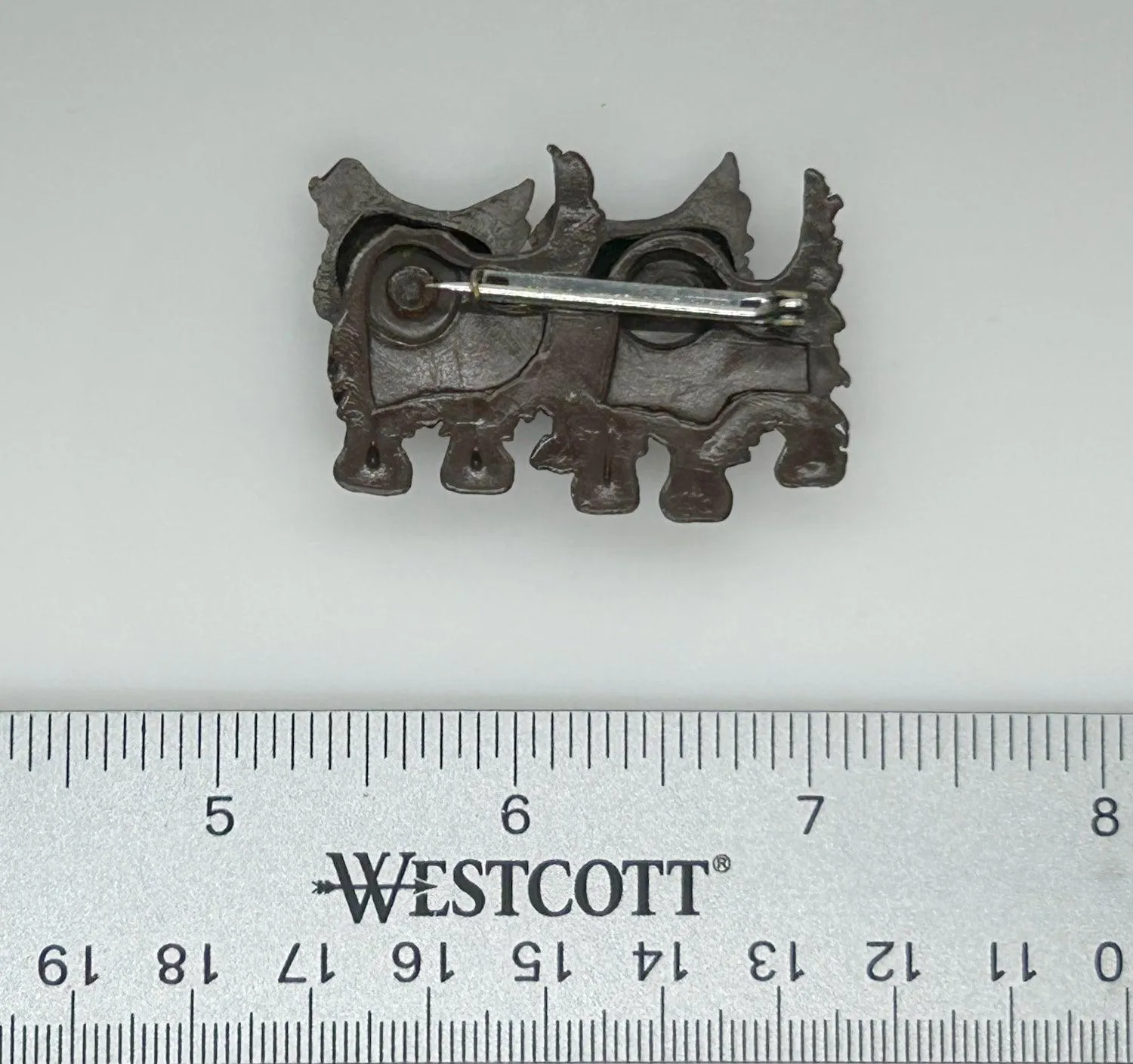 Vintage Czech Chocolate Brown Celluloid Scottie Dogs Brooch