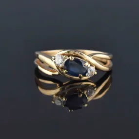 Vintage Diamond Sapphire Ring in 14K Gold, Sz 6.25