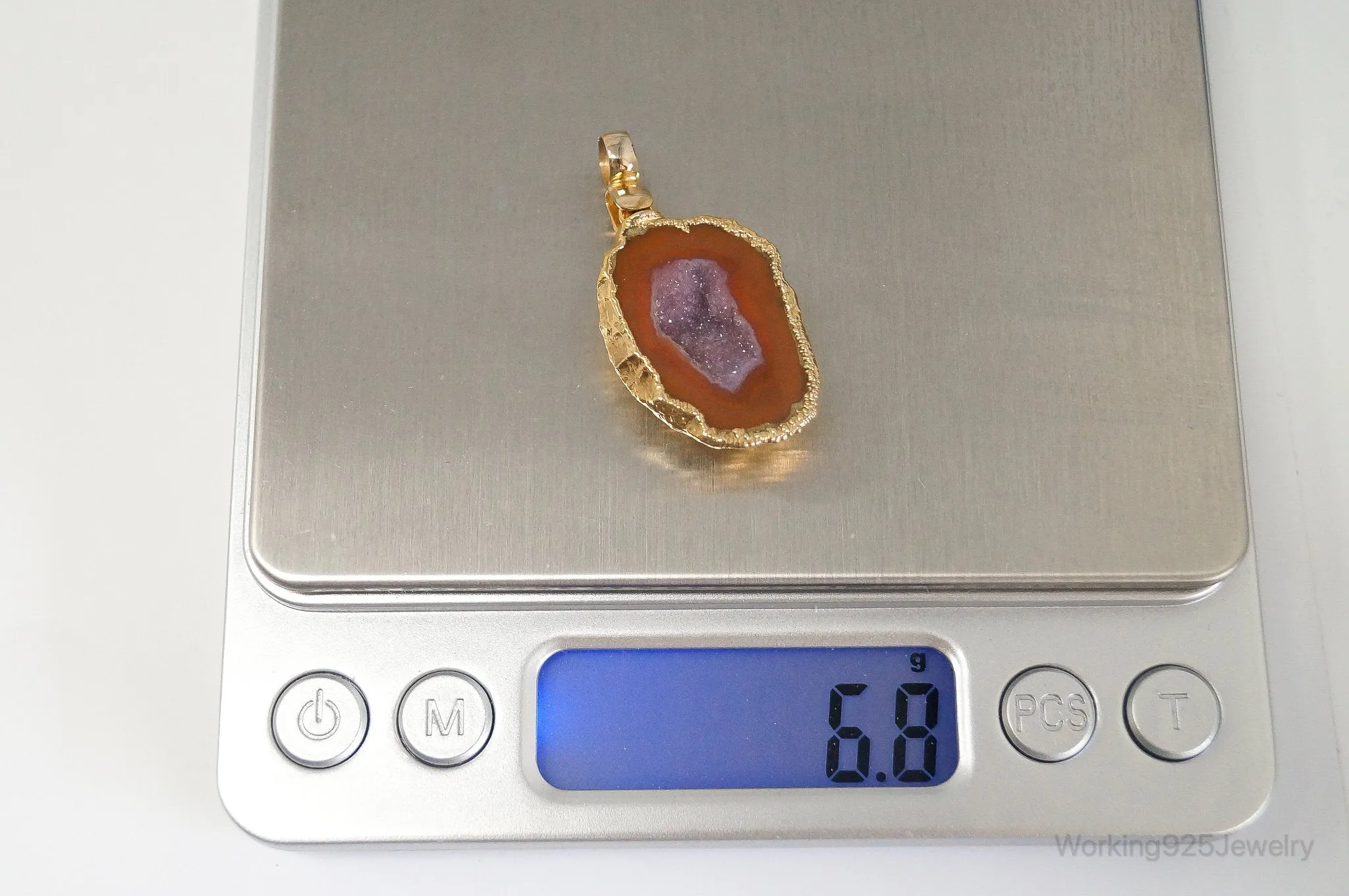 Vintage Druzy Agate Geode Gold Vermeil Sterling Silver Necklace Pendant