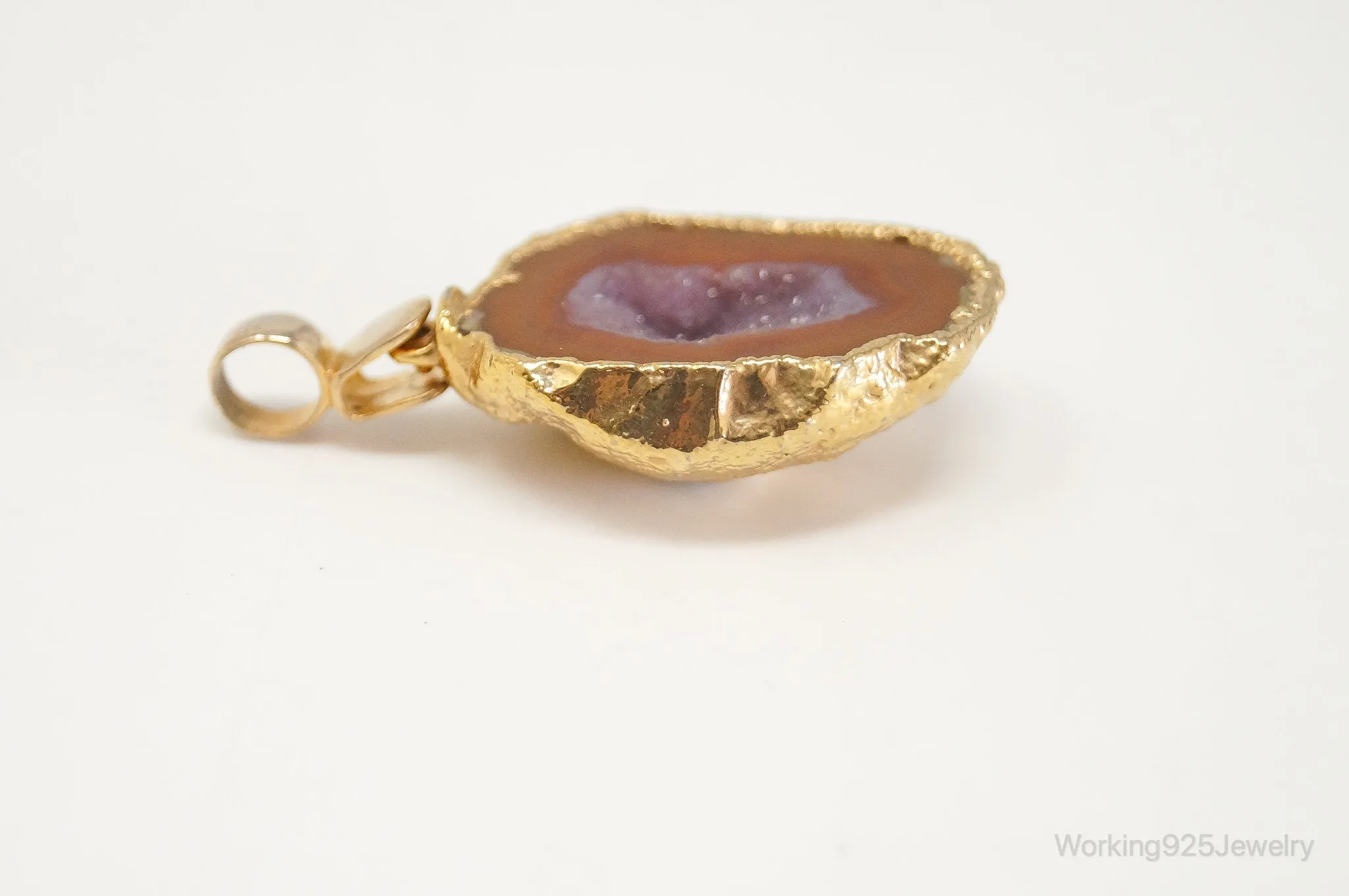 Vintage Druzy Agate Geode Gold Vermeil Sterling Silver Necklace Pendant