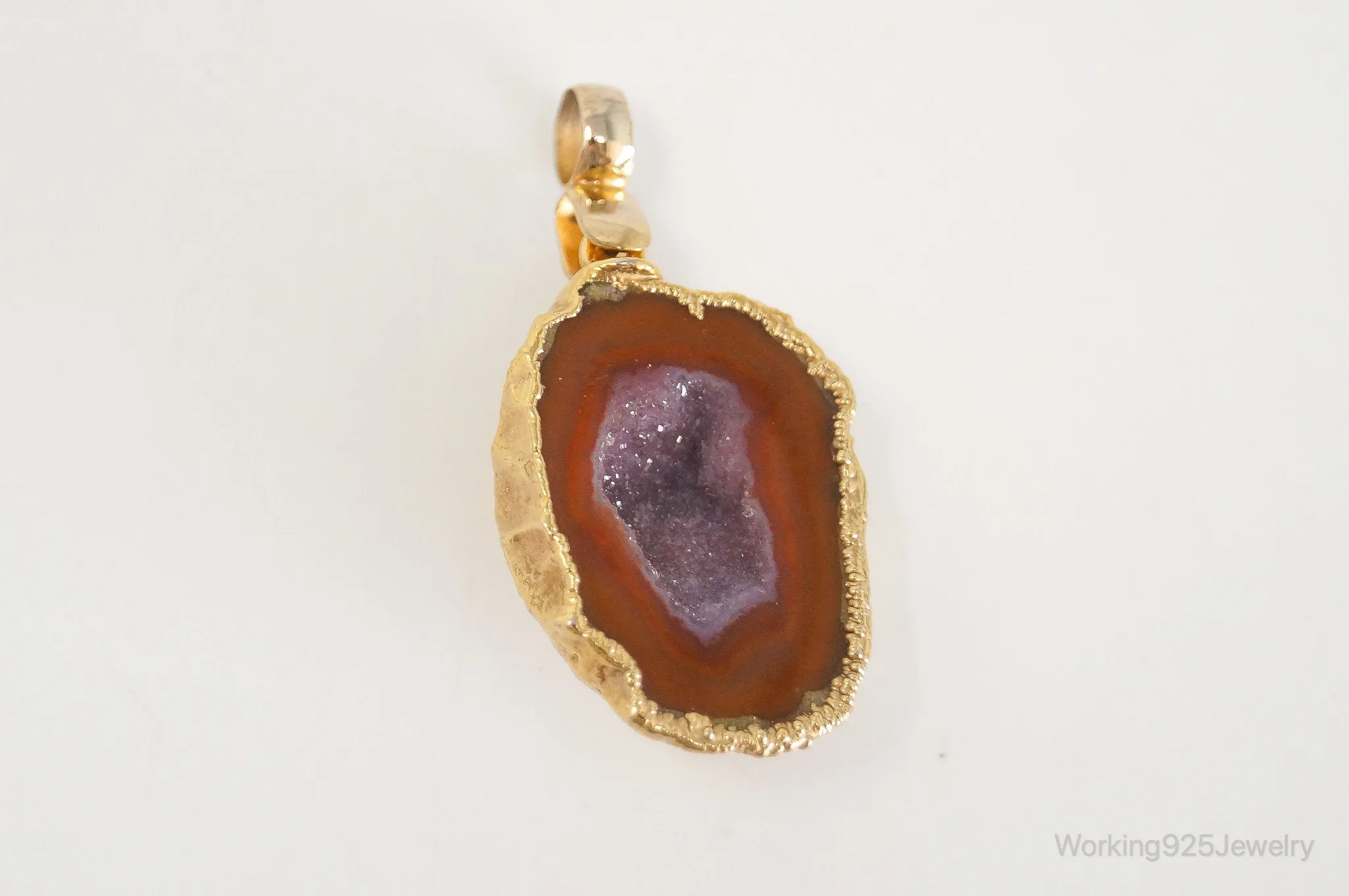 Vintage Druzy Agate Geode Gold Vermeil Sterling Silver Necklace Pendant