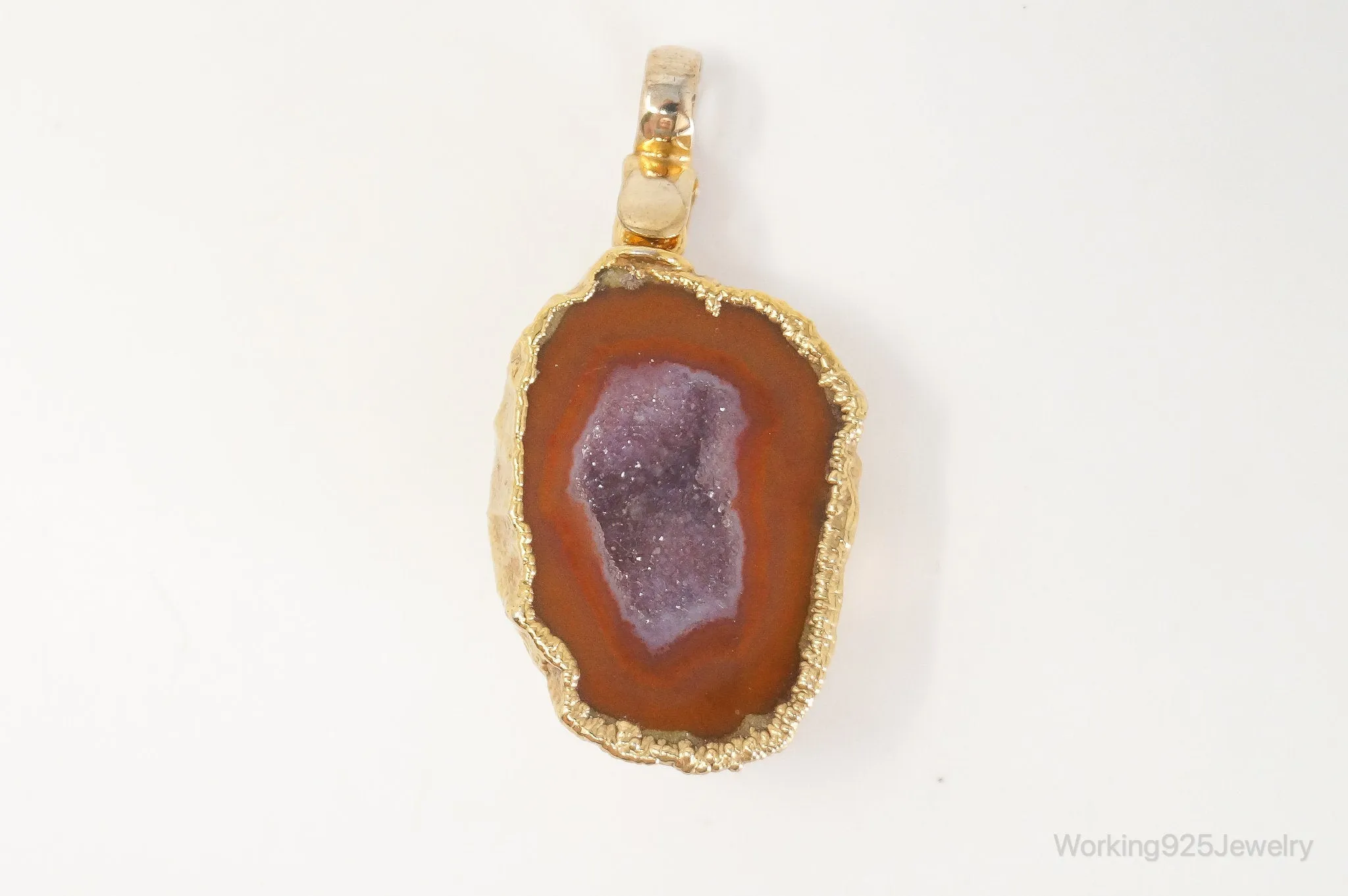 Vintage Druzy Agate Geode Gold Vermeil Sterling Silver Necklace Pendant