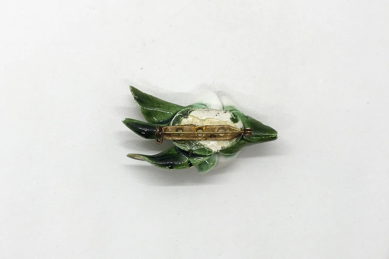 Vintage Enameled White Flower Brooch with Gold Tipped Petals