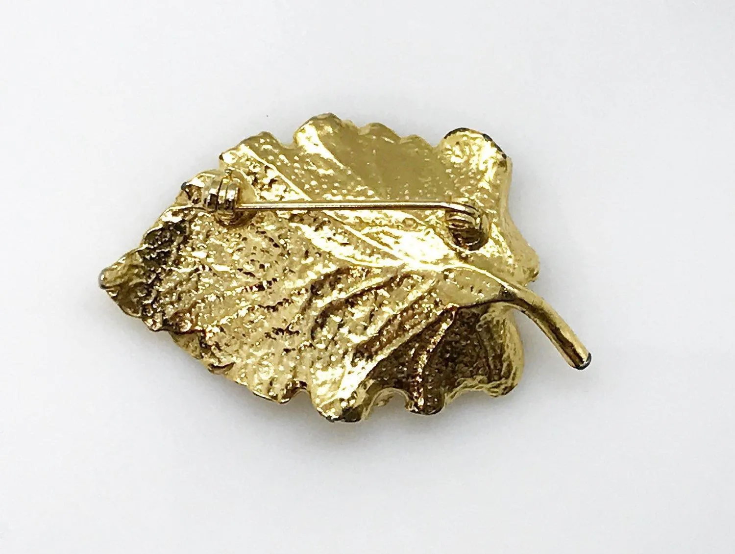 Vintage Golden Leaf Brooch with Pearl