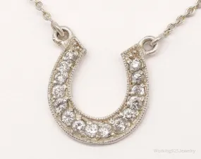 Vintage Horse Shoe Cubic Zirconia Sterling Silver Necklace 15"