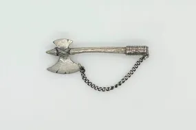 Vintage Metal Broadaxe Brooch with Chain