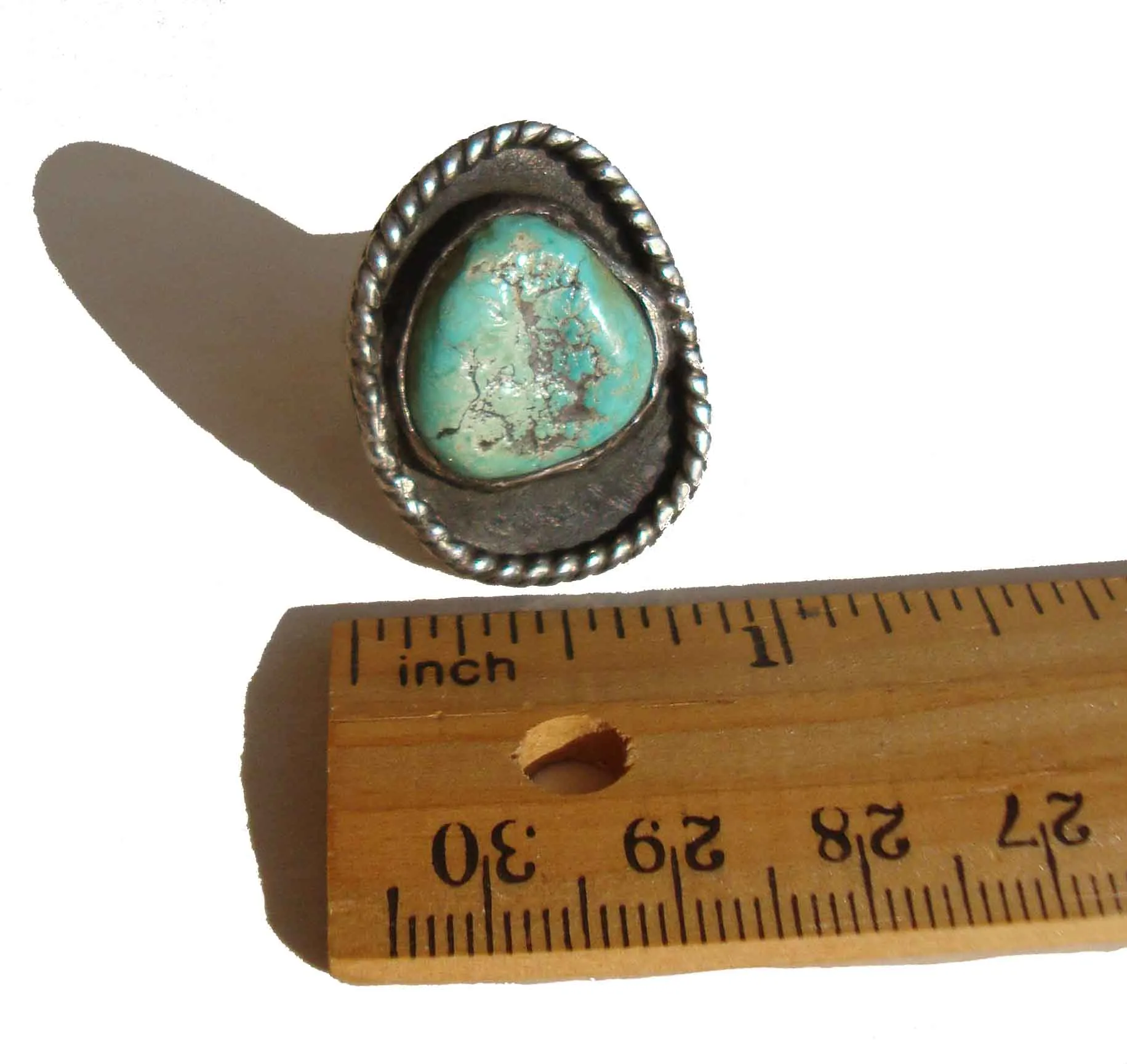 Vintage Old Pawn Ring Sterling & Turquoise Sz 9.5