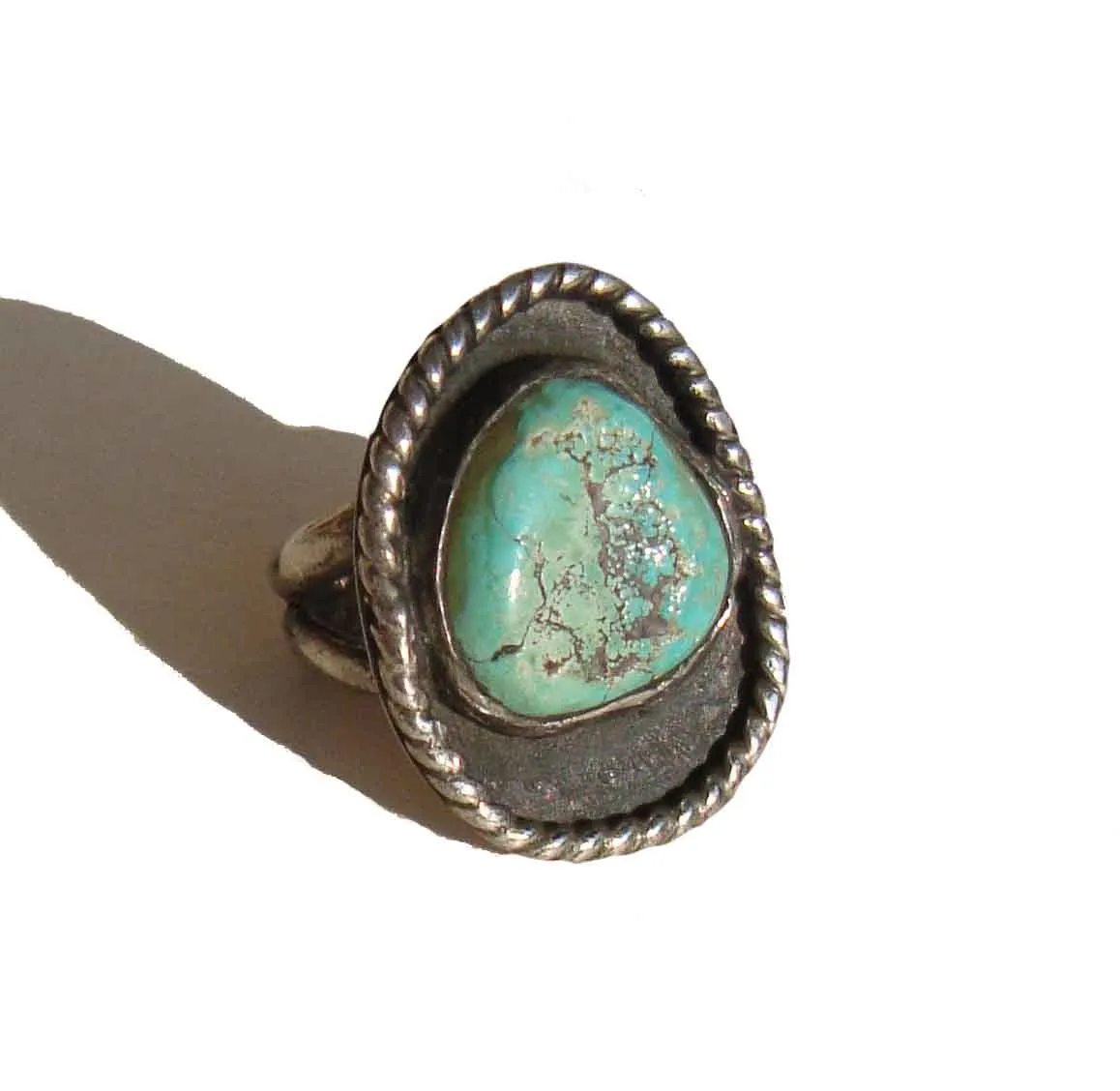 Vintage Old Pawn Ring Sterling & Turquoise Sz 9.5