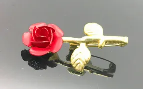 Vintage Open Red Rose Brooch