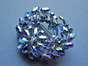 Vintage SHERMAN Signed Glittering AB BLUE Rhinestones,Multi Layered Swirl Brooch,Dazzling Swarovski Crystal,Collectible Jewelry,50s Brooches