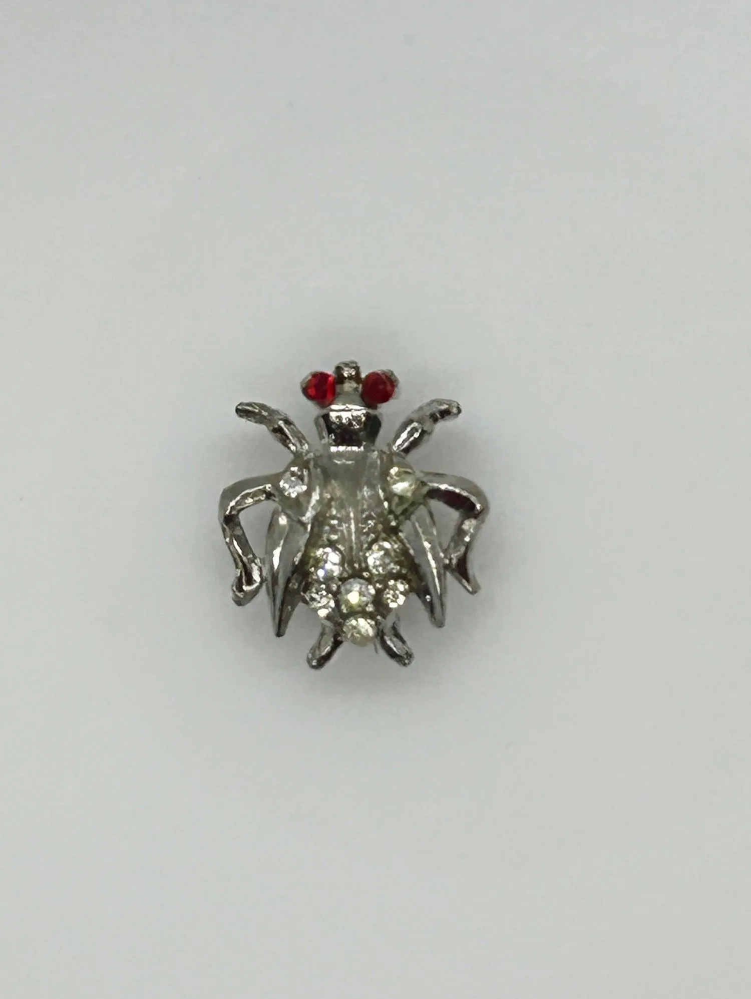 Vintage Silver Tone Red Eyed Bug Brooch