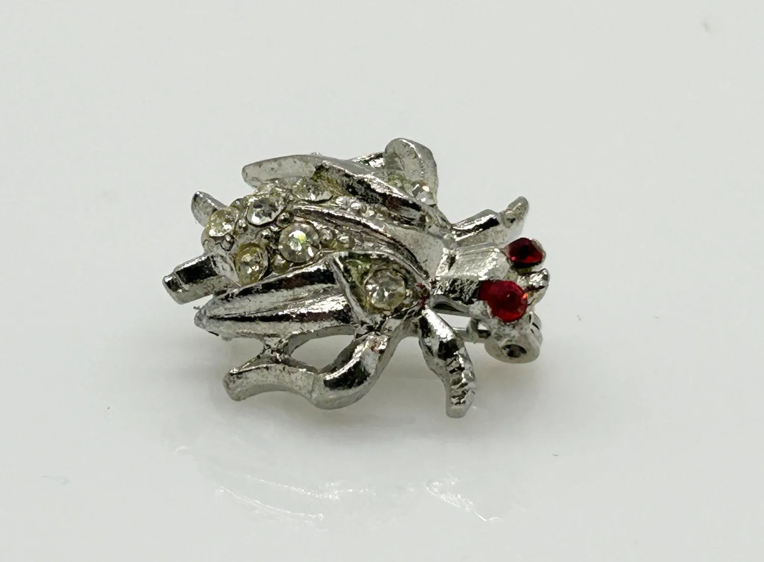 Vintage Silver Tone Red Eyed Bug Brooch