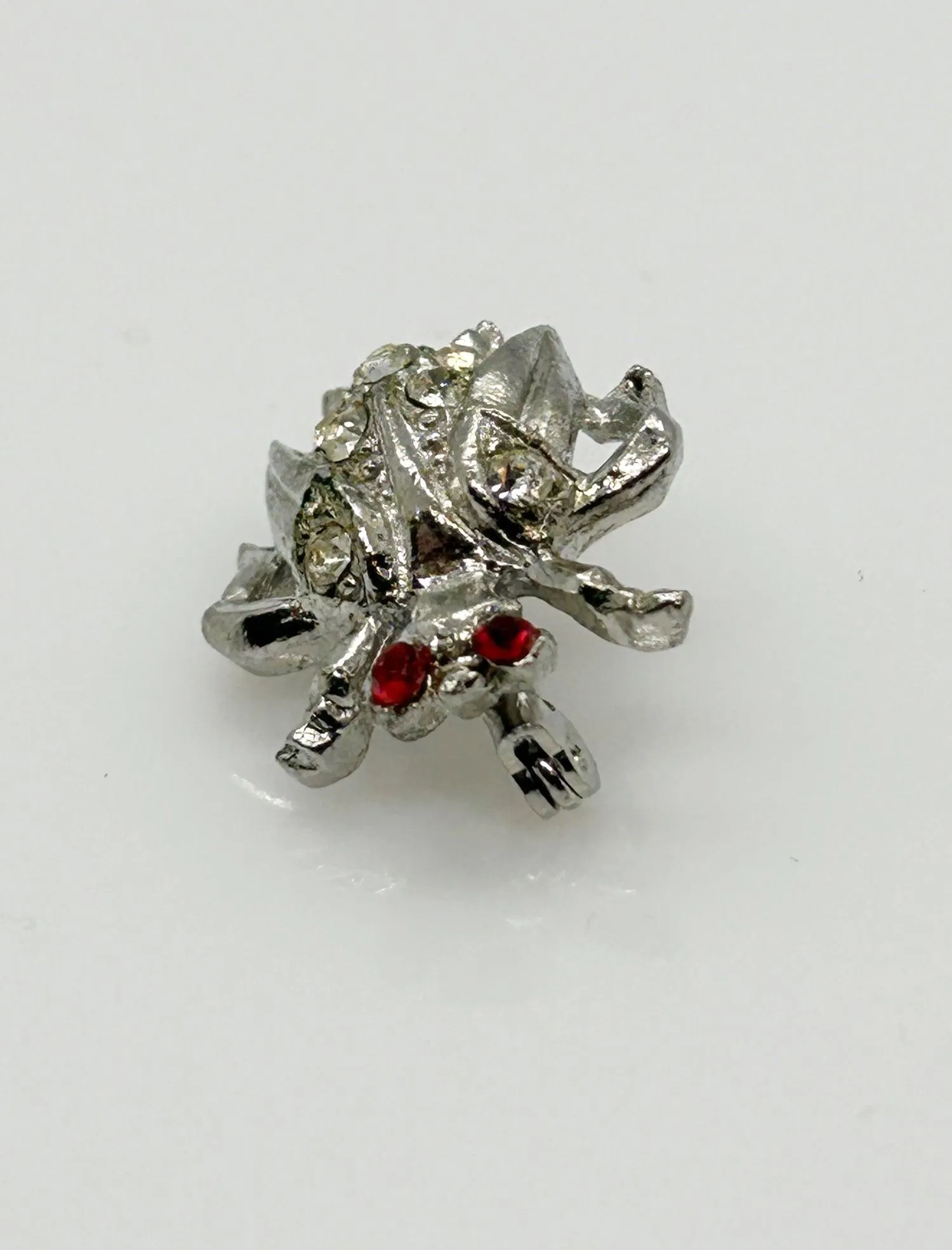 Vintage Silver Tone Red Eyed Bug Brooch