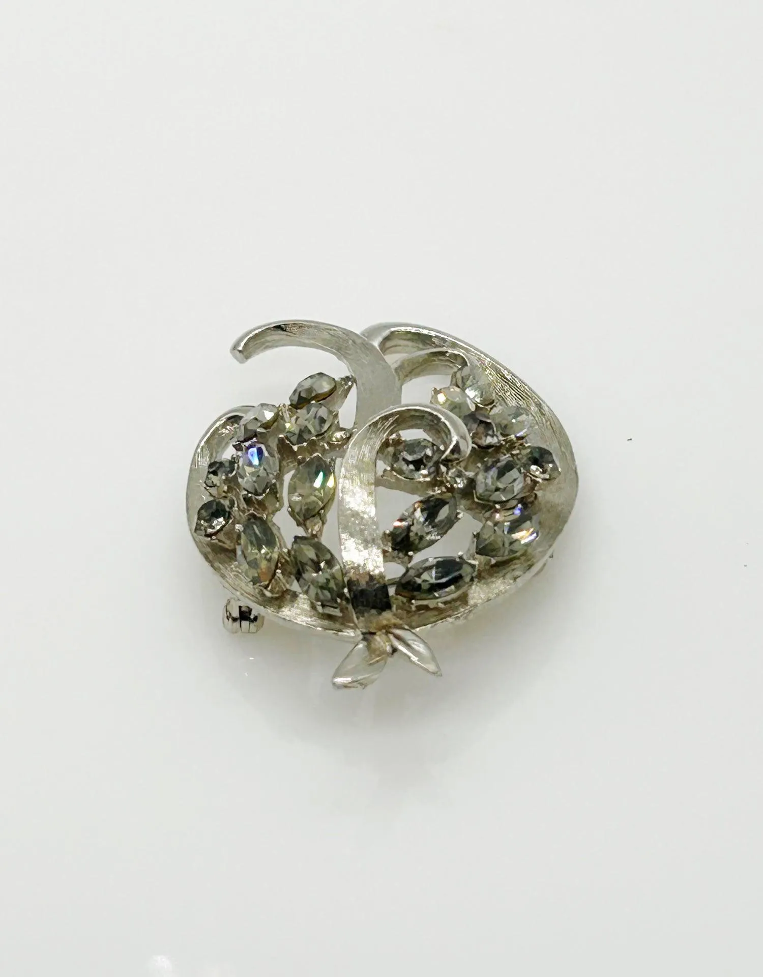 Vintage Silvery BSK Abstract Brooch with Silver Gray Rhinestones