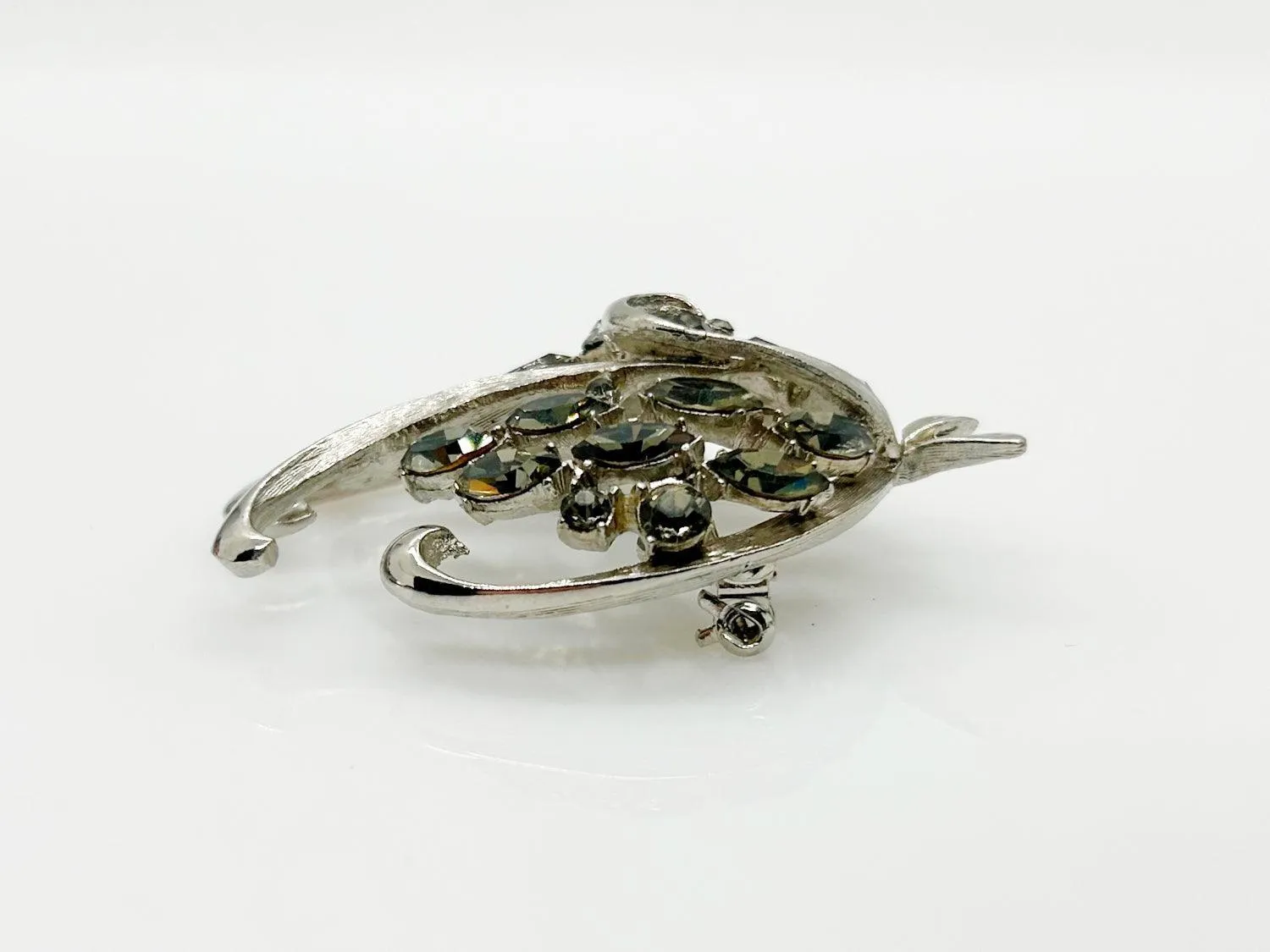 Vintage Silvery BSK Abstract Brooch with Silver Gray Rhinestones