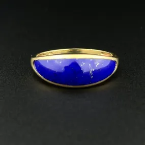 Vintage Solid 14K Gold Natural Lapis Lazuli Wide Band Ring, Sz 9