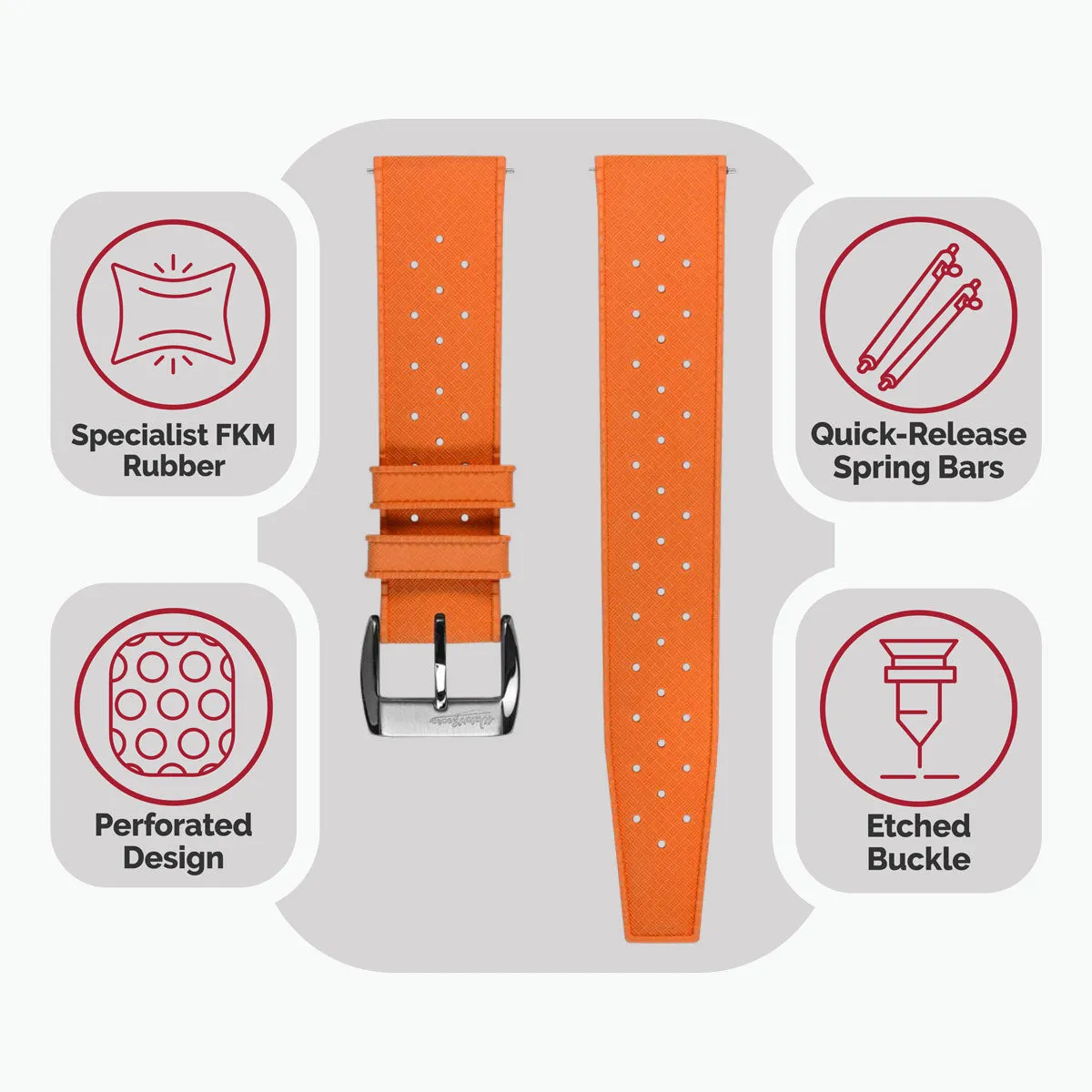 WatchGecko Vintage Tropical Style FKM Rubber Watch Strap - Orange