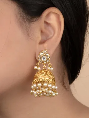 White Color Gold Plated Temple Earrings - TMPEAR76