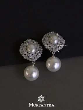 White Color Silver Plated Faux Diamond Earrings - CZEAR484