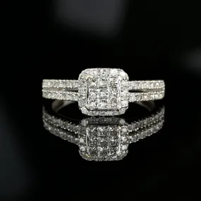 White Gold Square Cut Diamond Cluster Engagement Ring