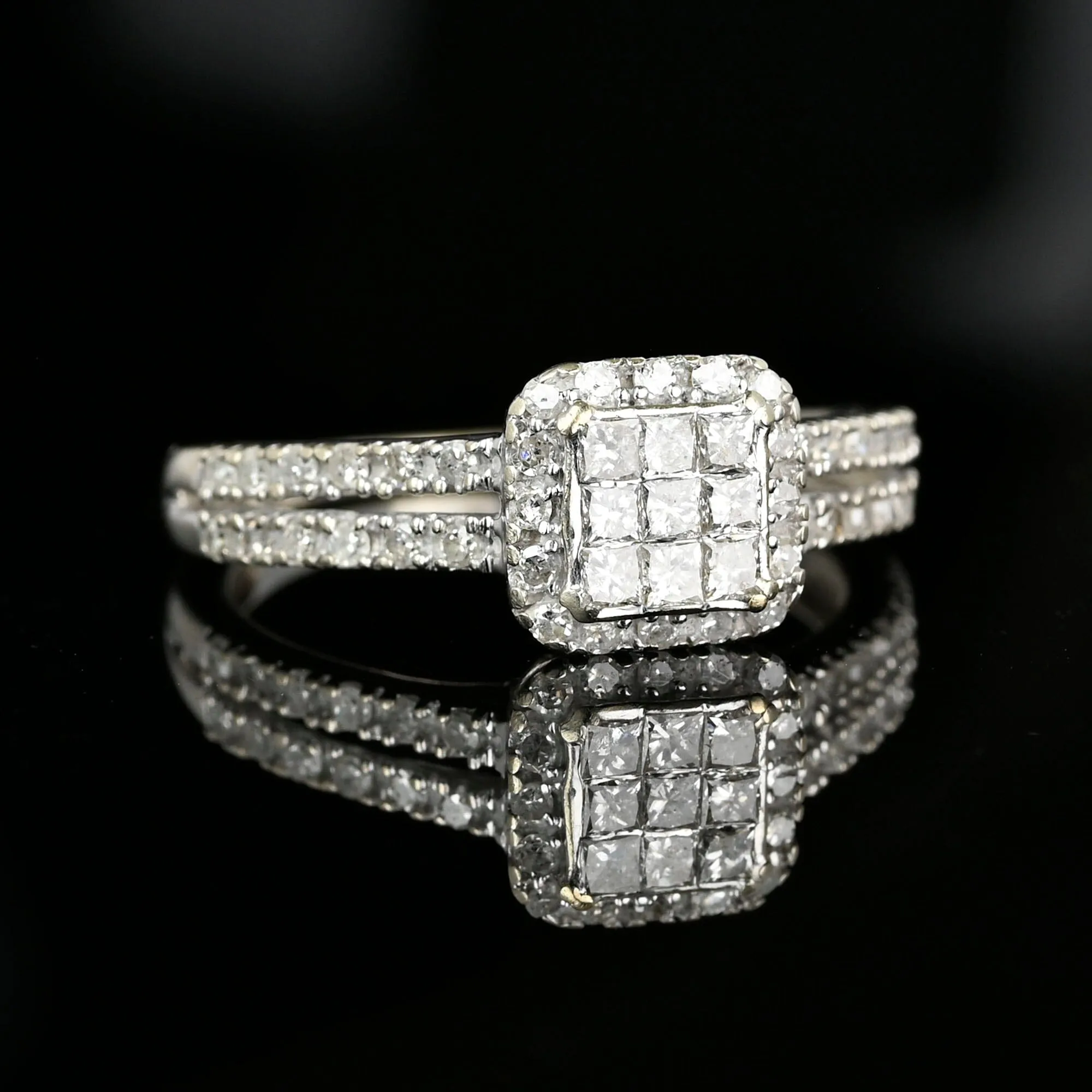 White Gold Square Cut Diamond Cluster Engagement Ring