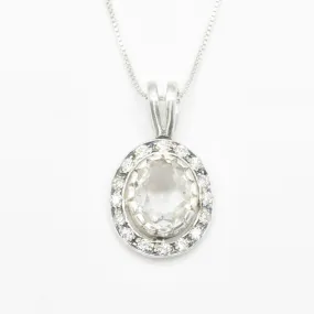 White Topaz Pendant - Vintage Topaz Necklace - White Halo Necklace