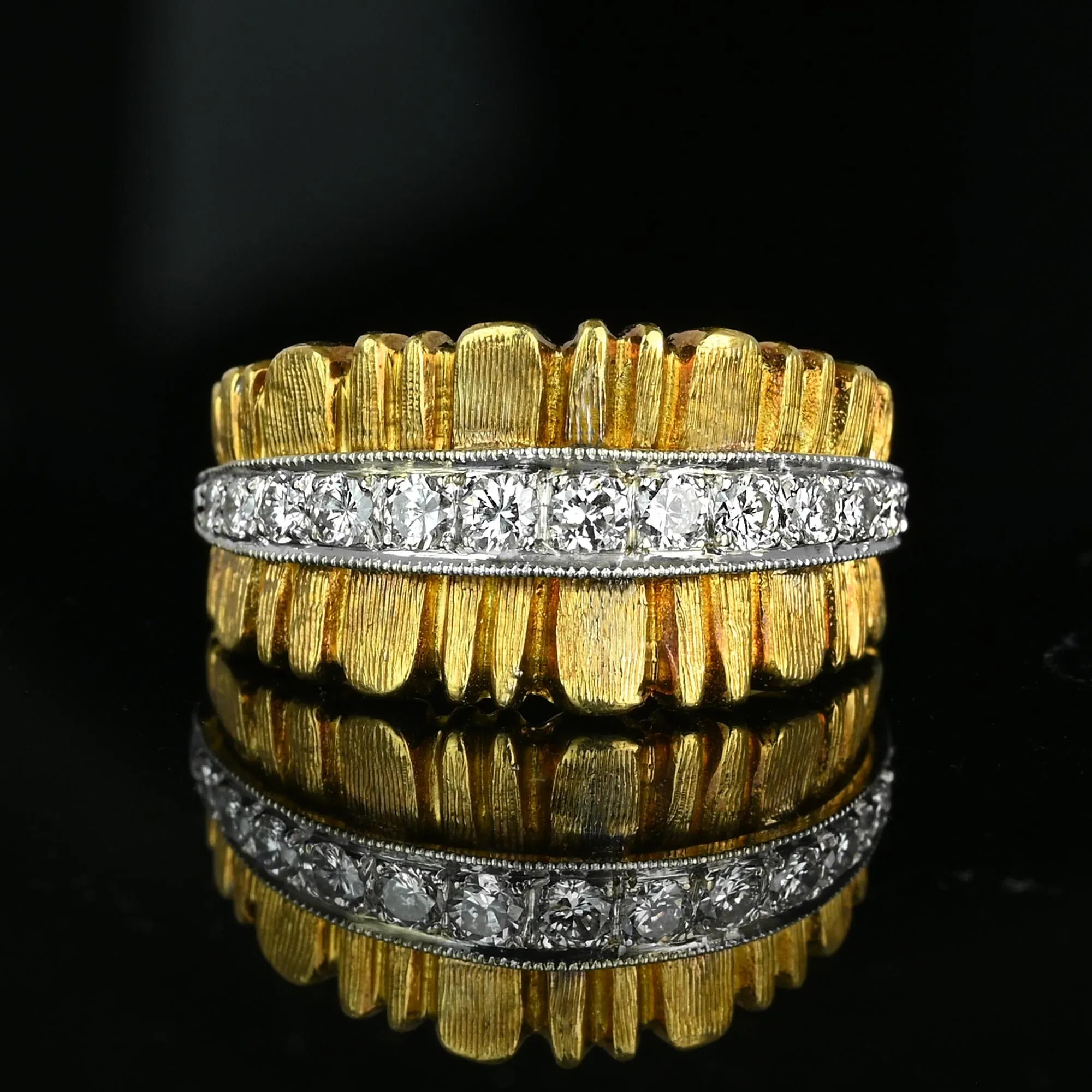 Wide 18K Gold Platinum Diamond Half Eternity Ring Band