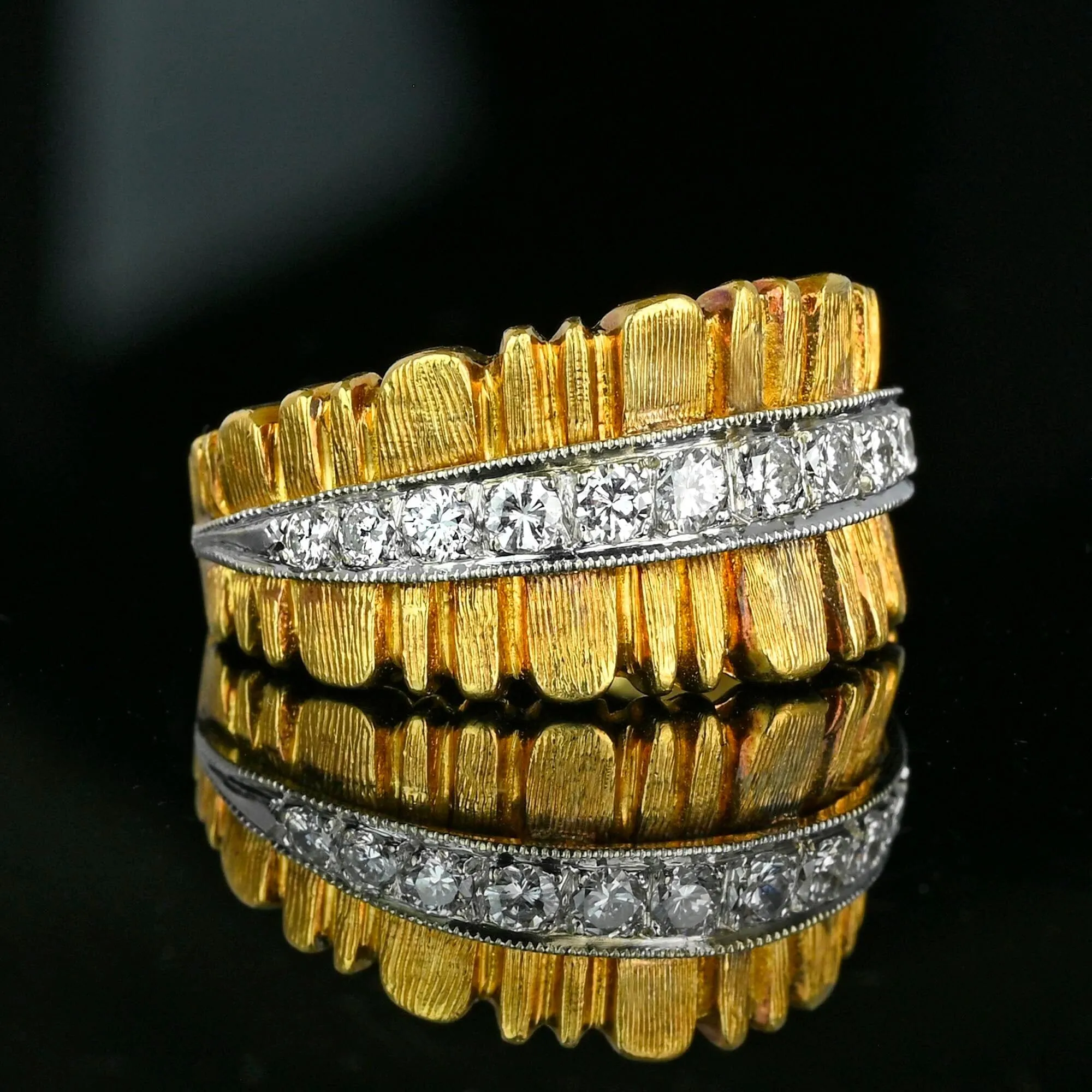 Wide 18K Gold Platinum Diamond Half Eternity Ring Band