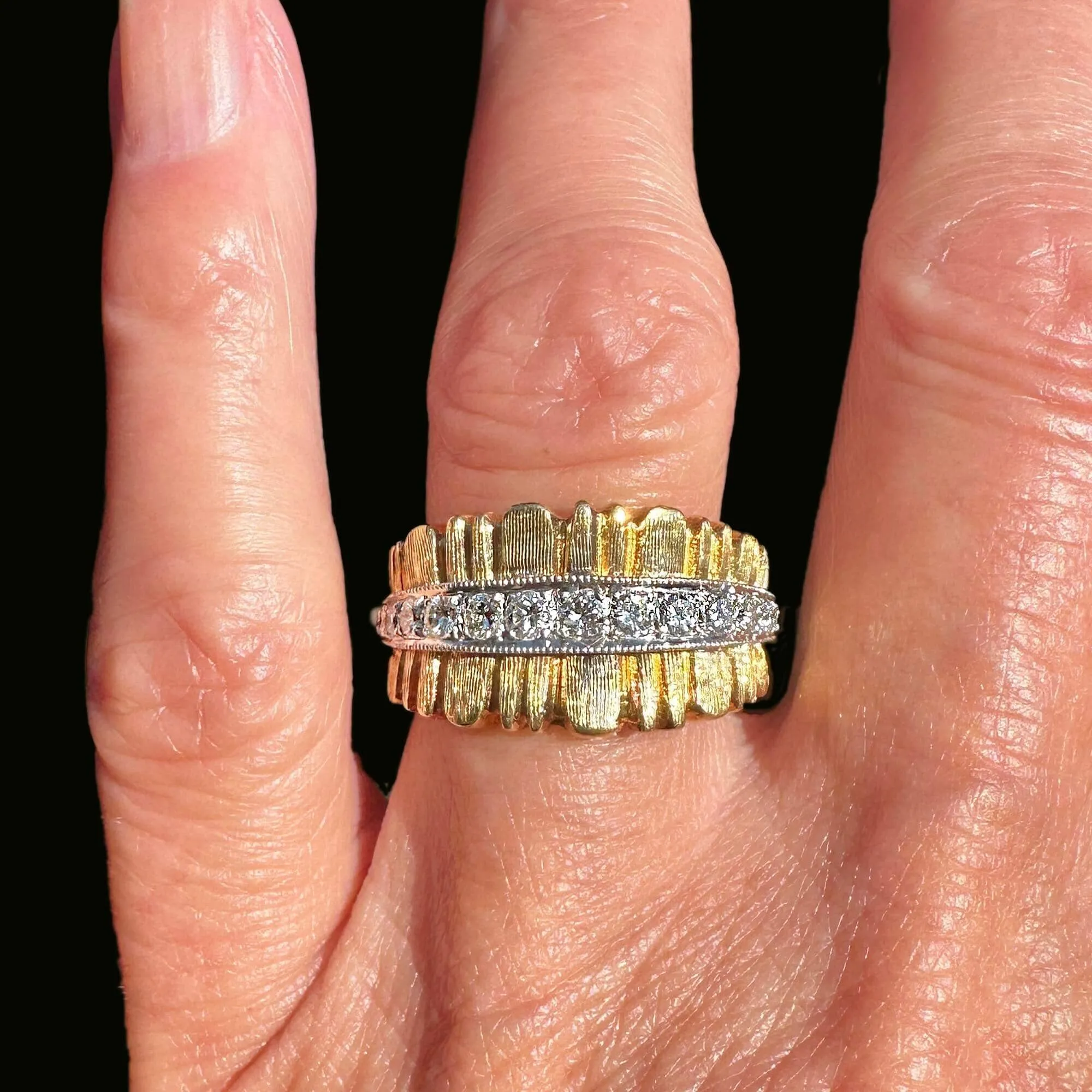 Wide 18K Gold Platinum Diamond Half Eternity Ring Band