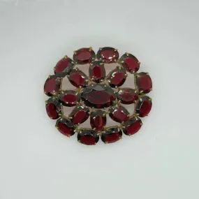 Wine Red Stones Oval Brooch from Czechoslavakia