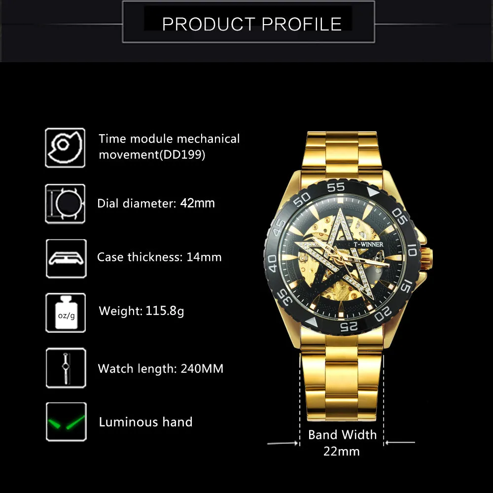 WINNER Official Brand Hollow Men's Watch Automatic Mechanical Watch Stainless Steel Strap