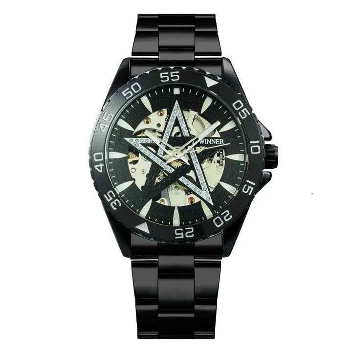 WINNER Official Brand Hollow Men's Watch Automatic Mechanical Watch Stainless Steel Strap