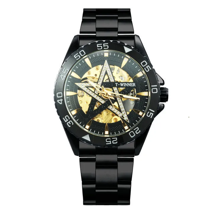 WINNER Official Brand Hollow Men's Watch Automatic Mechanical Watch Stainless Steel Strap