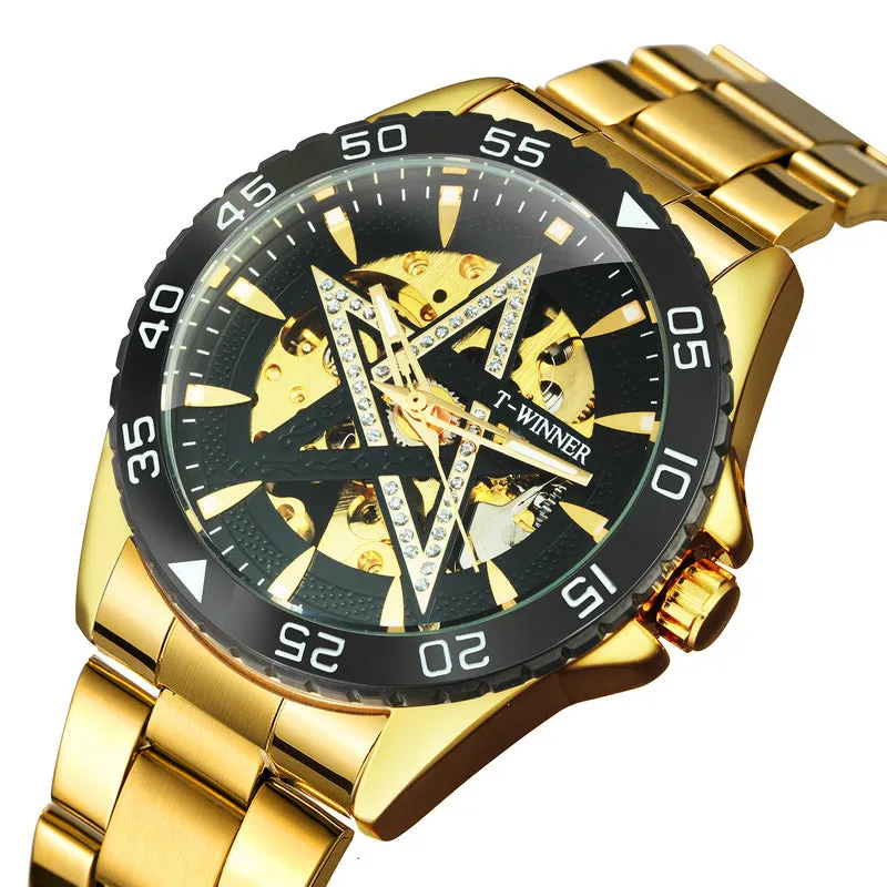 WINNER Official Brand Hollow Men's Watch Automatic Mechanical Watch Stainless Steel Strap