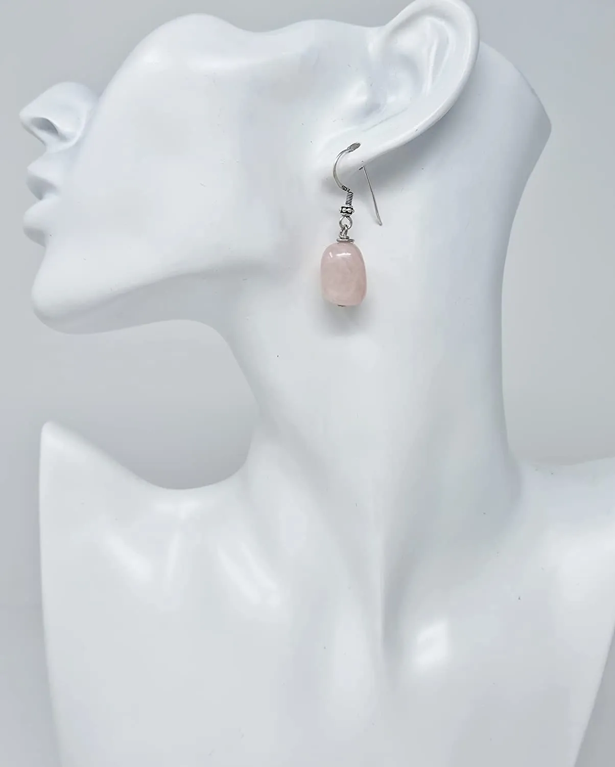 Women's Handmade Natural Rose Quartz Sterling Silver Drop Earrings