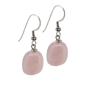 Women's Handmade Natural Rose Quartz Sterling Silver Drop Earrings