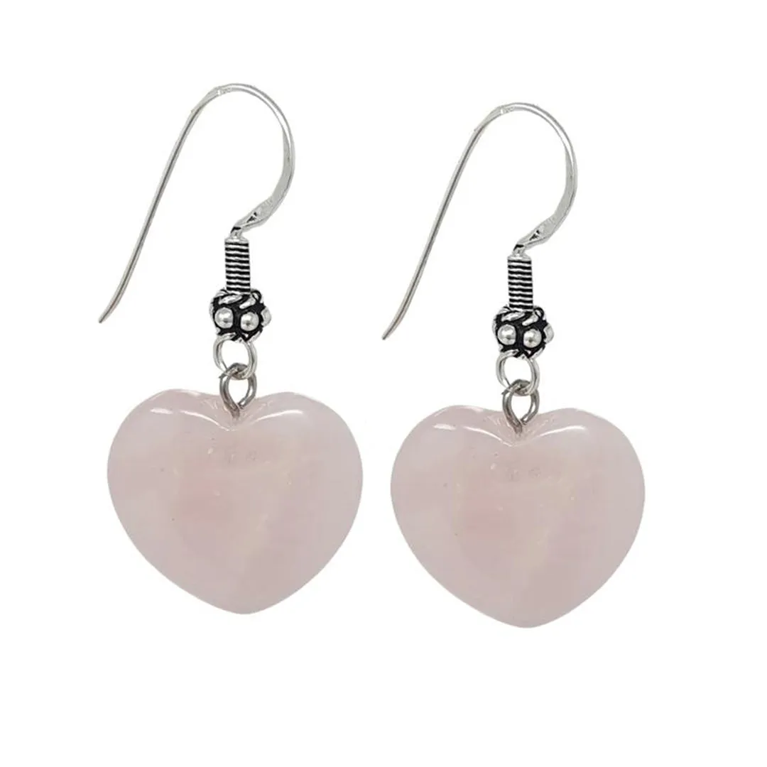 Womens Handmade Rose Quartz Gemstone Dangle Drop Earrings