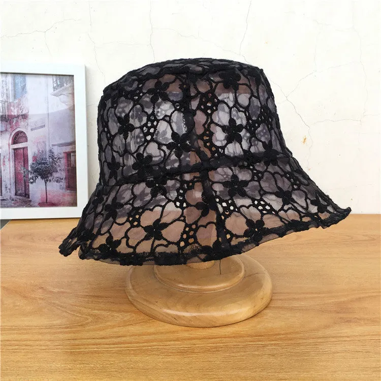 Women's summer lace flower sun hat fisherman hat hollow shape pot hat