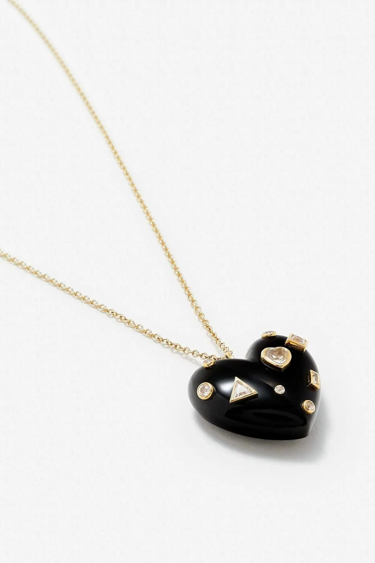 Yvonne Léon Confetti Heart Onyx Necklace - Yellow Gold