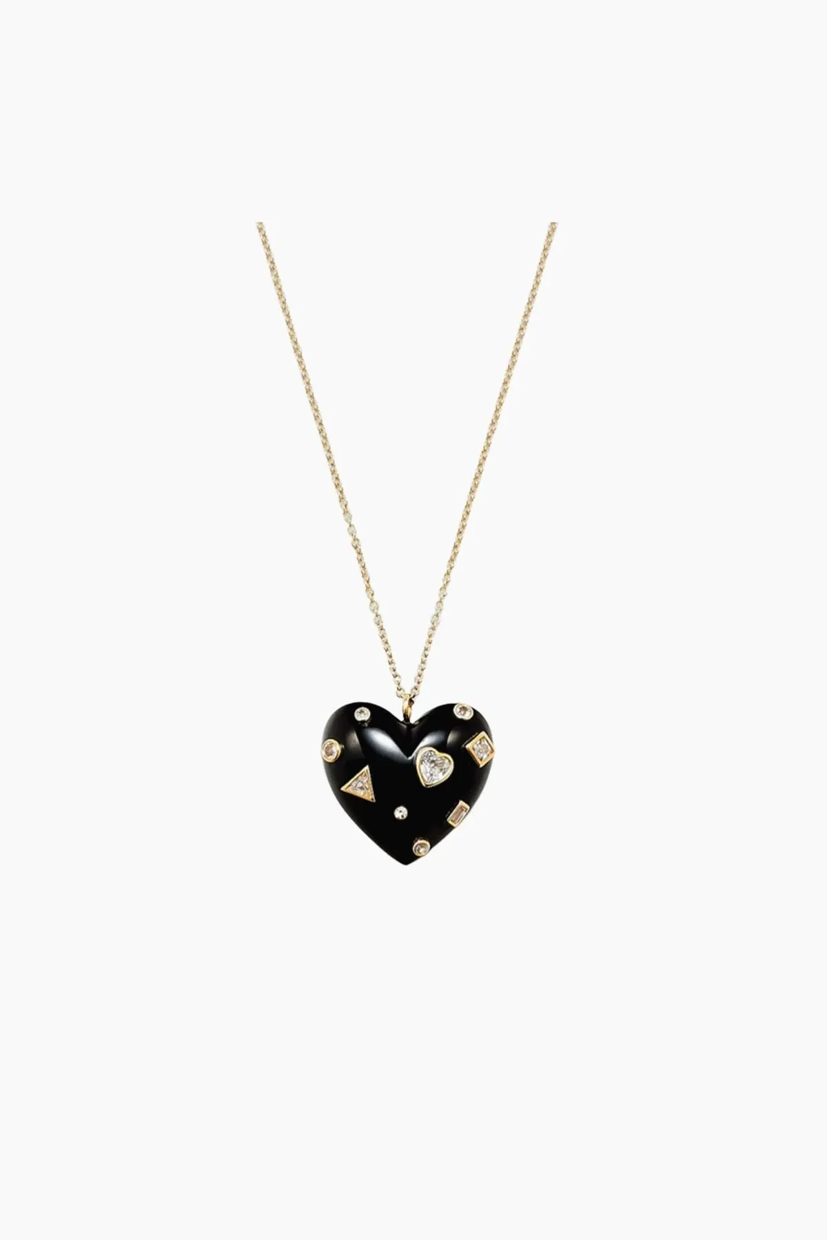 Yvonne Léon Confetti Heart Onyx Necklace - Yellow Gold